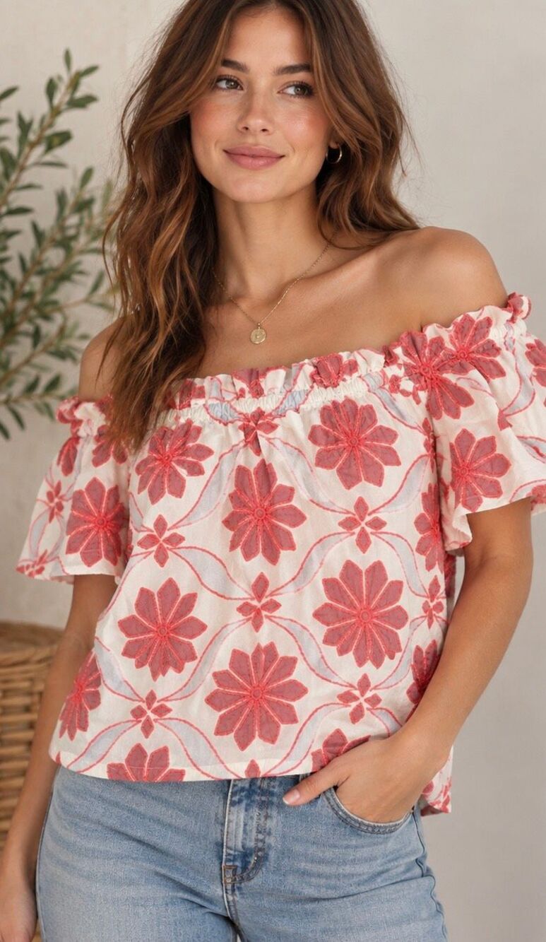 Maeve Anthropologie Womens Medium Embroidered Floral Off Shoulder Peasant Blouse